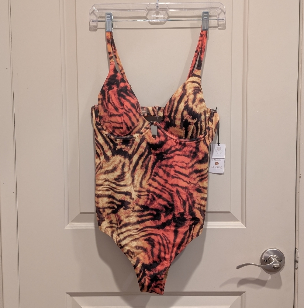 Tiger Print One-Piece Swimsuit in Orange and Black 36D